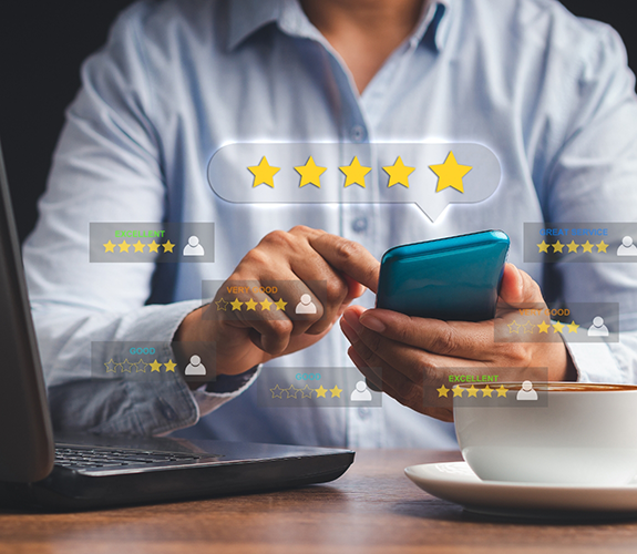 Person reading reviews on their phone